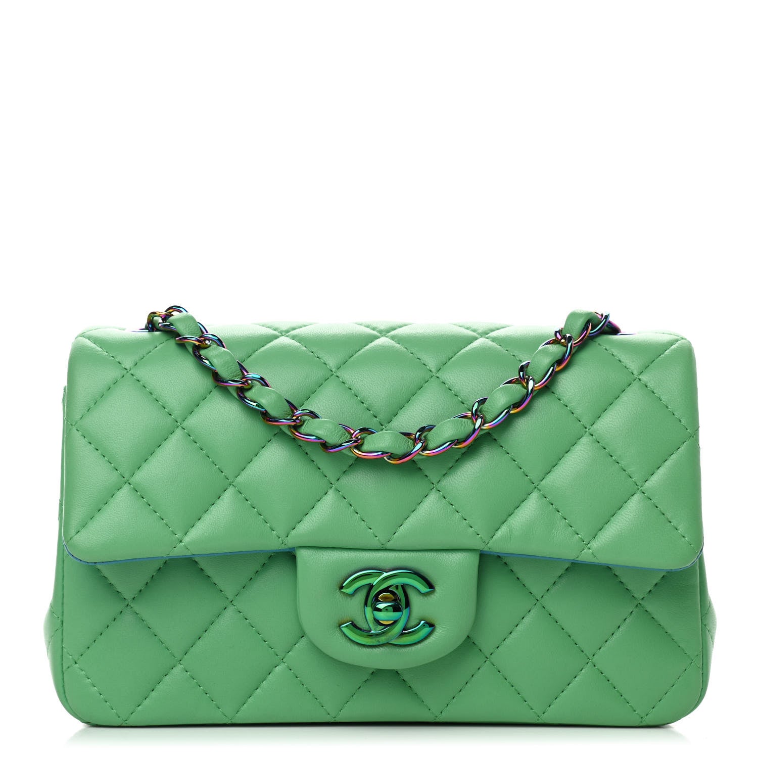 Chanel Lambskin Quilted Mini Rectangular Flap Green Blue 1 of 10