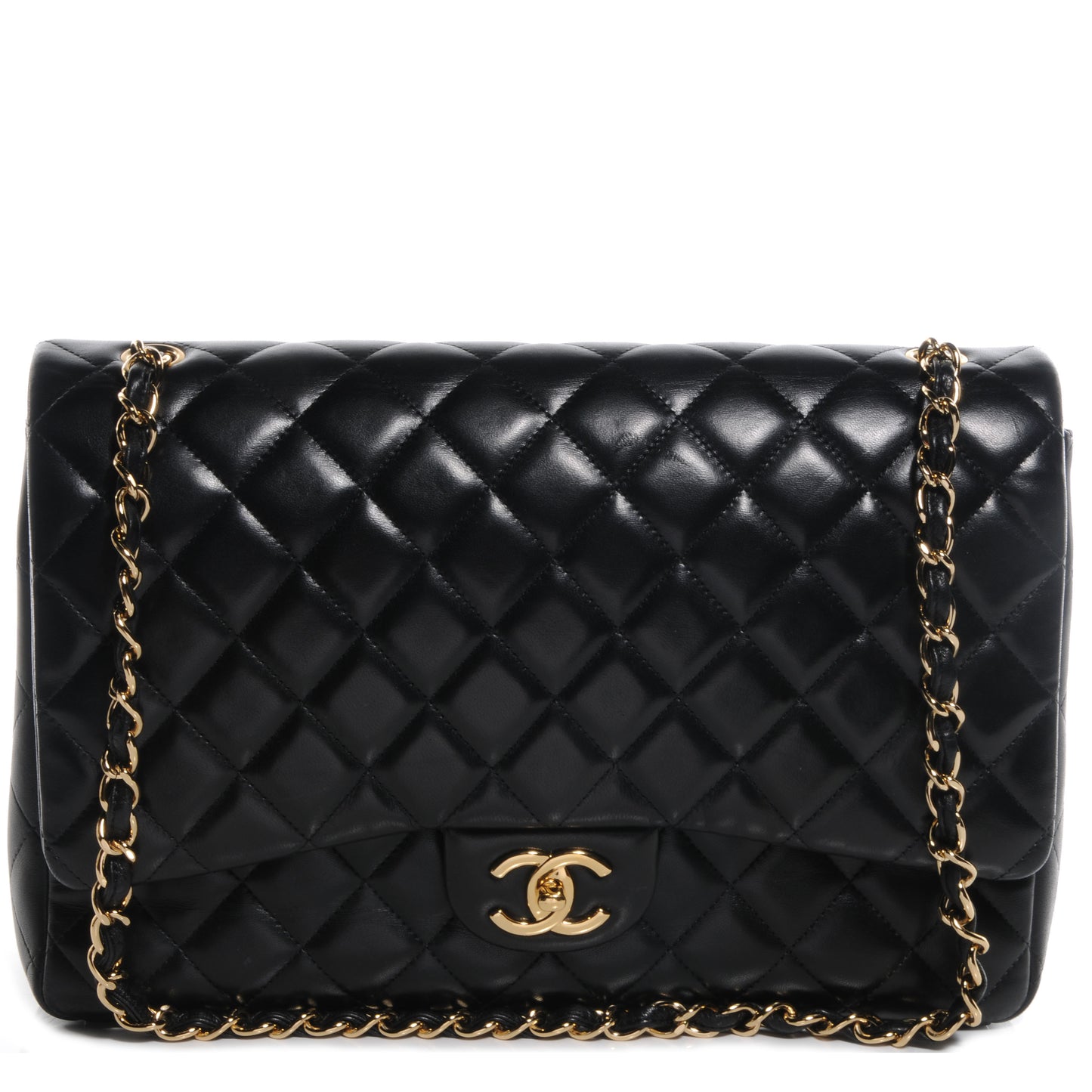 Lambskin Quilted Maxi Double Flap Black