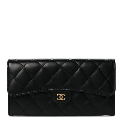 Chanel Lambskin Quilted Large Gusset Flap Wallet Black 1 of 9