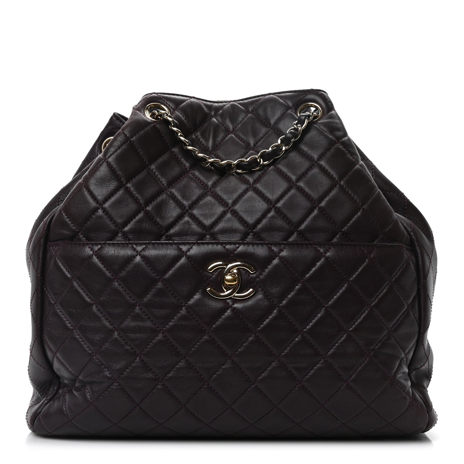 Chanel Lambskin Quilted Large Drawstring Shoulder Bag Dark Purple 1 of 10