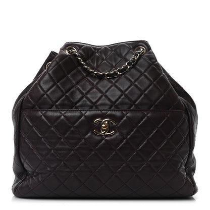 Chanel Lambskin Quilted Large Drawstring Shoulder Bag Dark Purple 1 of 10