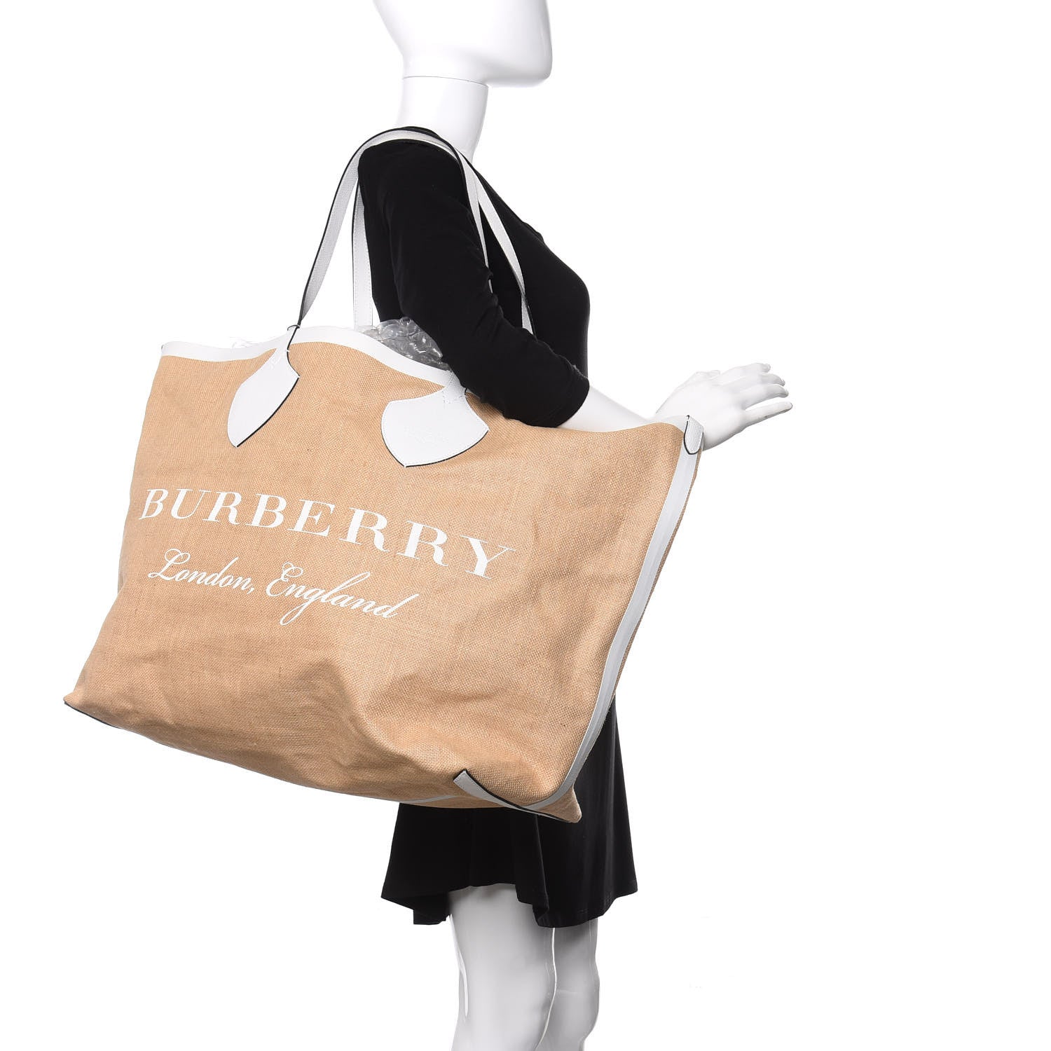 Burberry Raffia Logo Print The Giant Reversible Tote Bag Chalk White 2 of 9