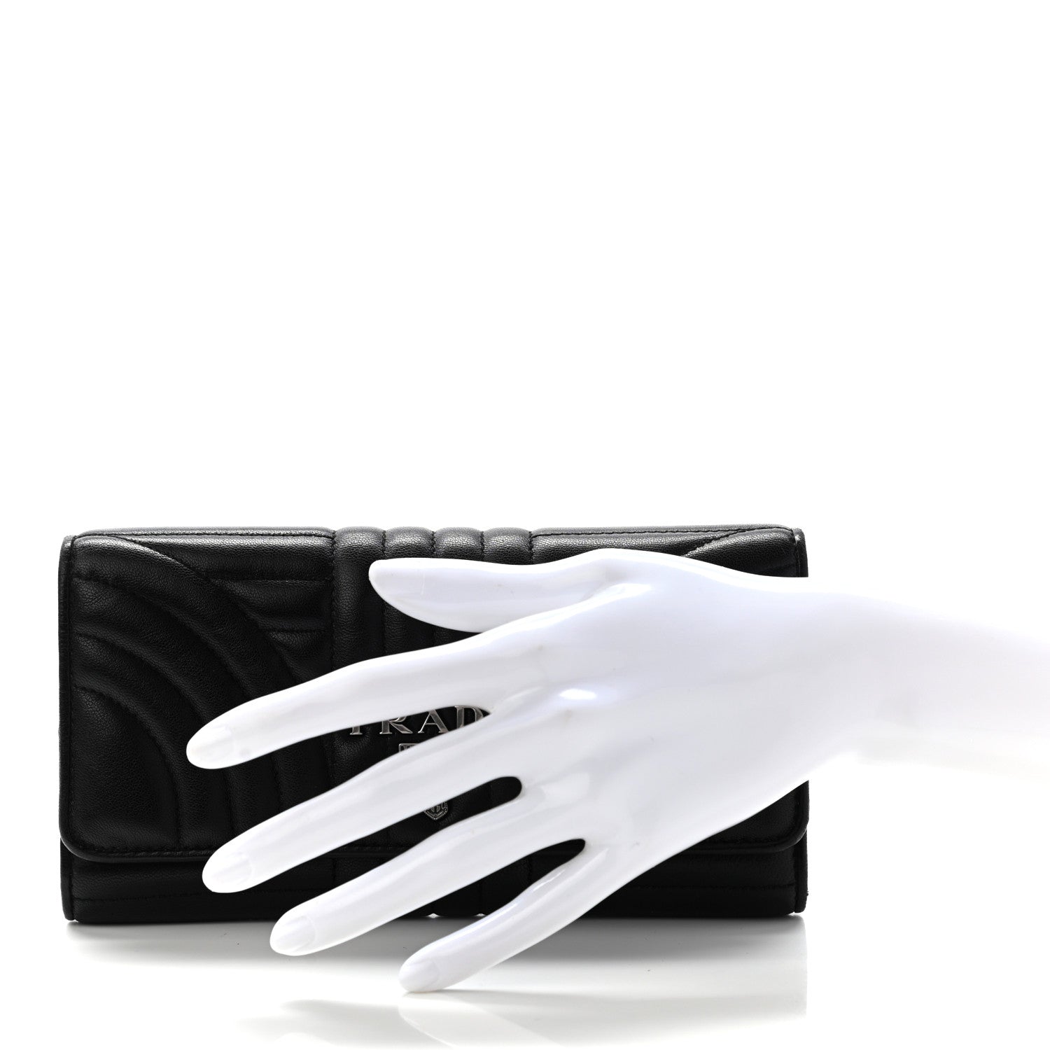 Prada Soft Calfskin Diagramme Continental Wallet Black 2 of 8
