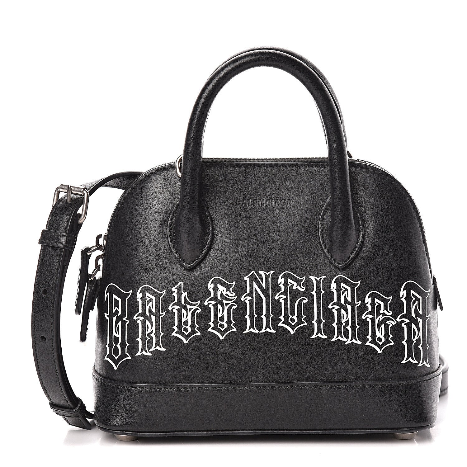 Balenciaga Calfskin Gothic Logo XXS Ville Top Handle Bag Black White 1 of 12