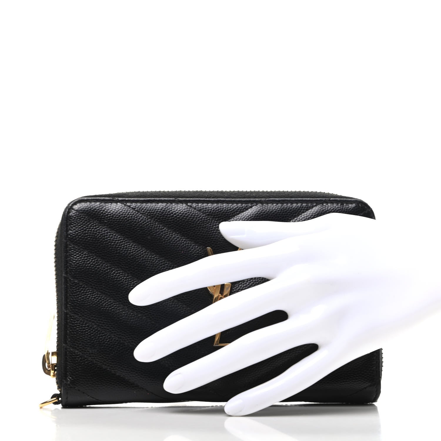 Saint Laurent Grain De Poudre Matelasse Chevron Monogram Phone Wallet Black 2 of 9