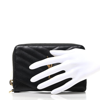 Saint Laurent Grain De Poudre Matelasse Chevron Monogram Phone Wallet Black 2 of 9