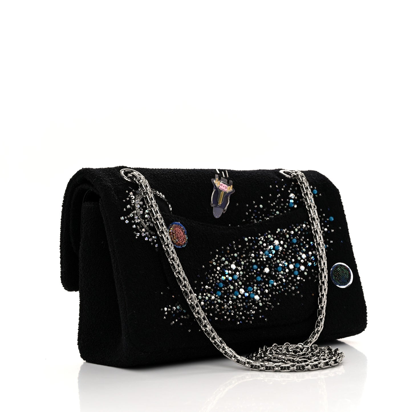 Boucle Tweed Crystal Bead Embellished Space Charms 2.55 Reissue 225 Flap Black Multicolor