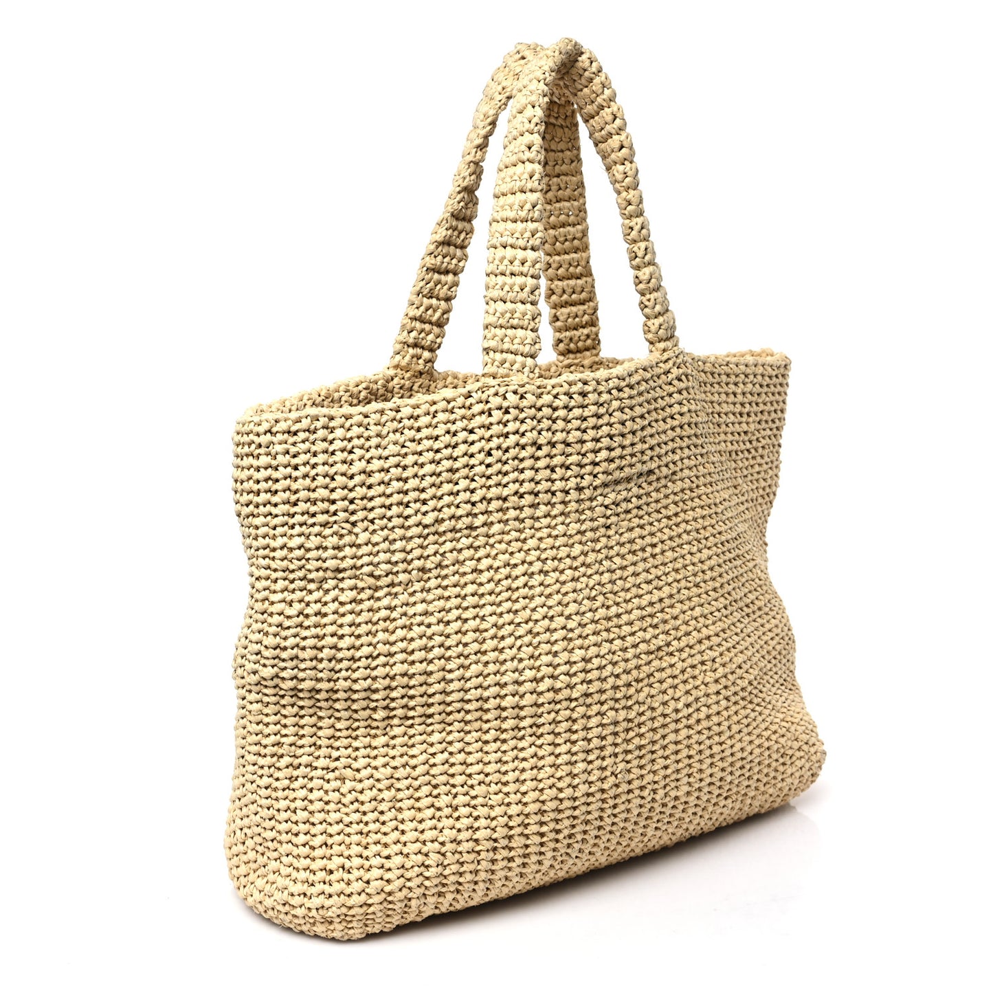 Yarn Raffia Effect Crochet Embroidered Logo Tote Naturale
