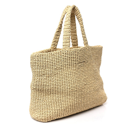 Prada Yarn Raffia Effect Crochet Embroidered Logo Tote Naturale 3 of 12