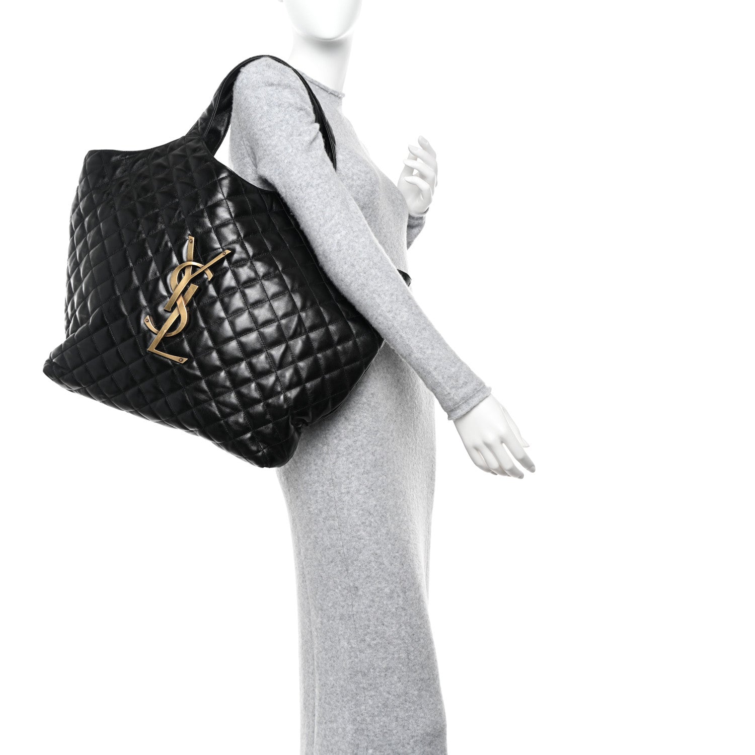 Saint Laurent Lambskin Quilted Maxi Icare Shopping Tote Black 2 of 11