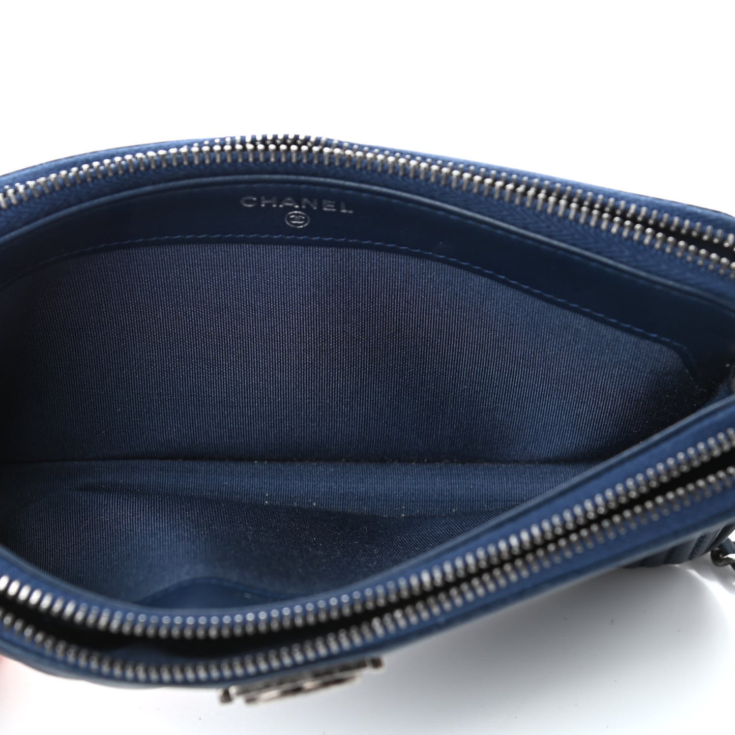 Calfskin Quilted Small Boy Clutch With Chain Navy
