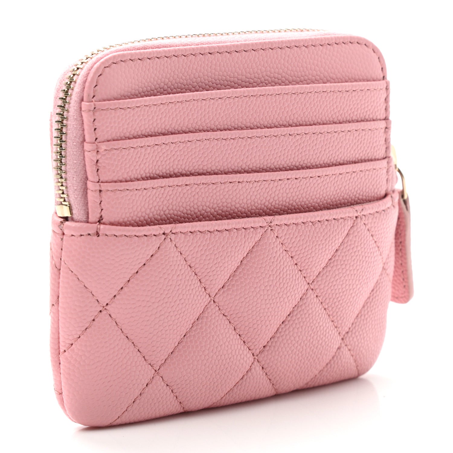 Chanel Caviar Quilted Zip Card Holder Wallet Pink 3 of 9