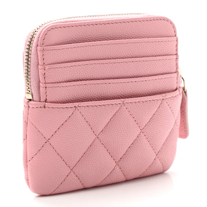 Chanel Caviar Quilted Zip Card Holder Wallet Pink 3 of 9