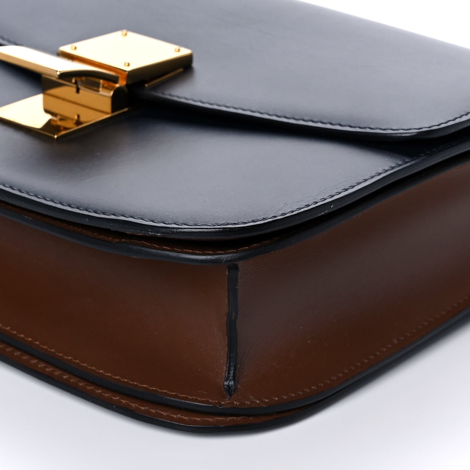Celine Box Calfskin Medium Classic Box Flap Bag Navy Tan 10 of 12