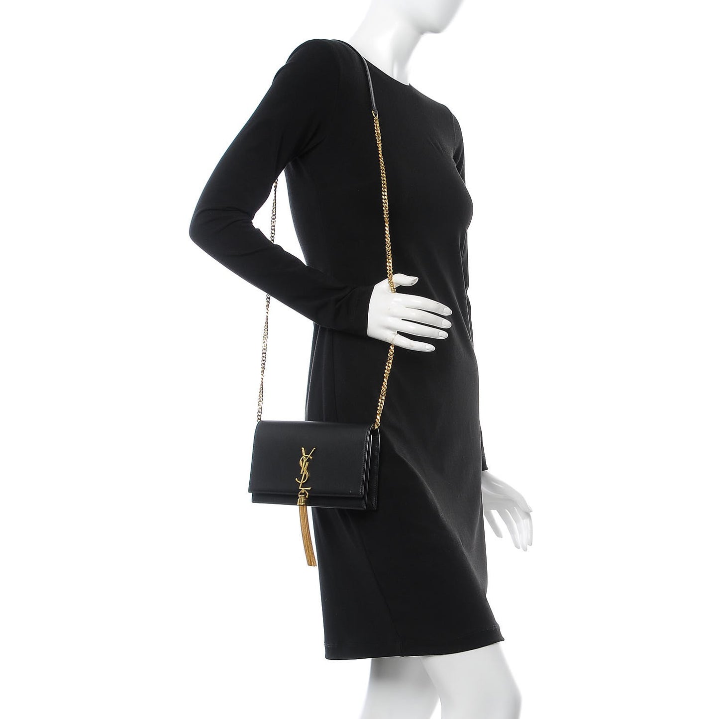 Smooth Calfskin Classic Monogram Kate Tassel Chain Wallet Black
