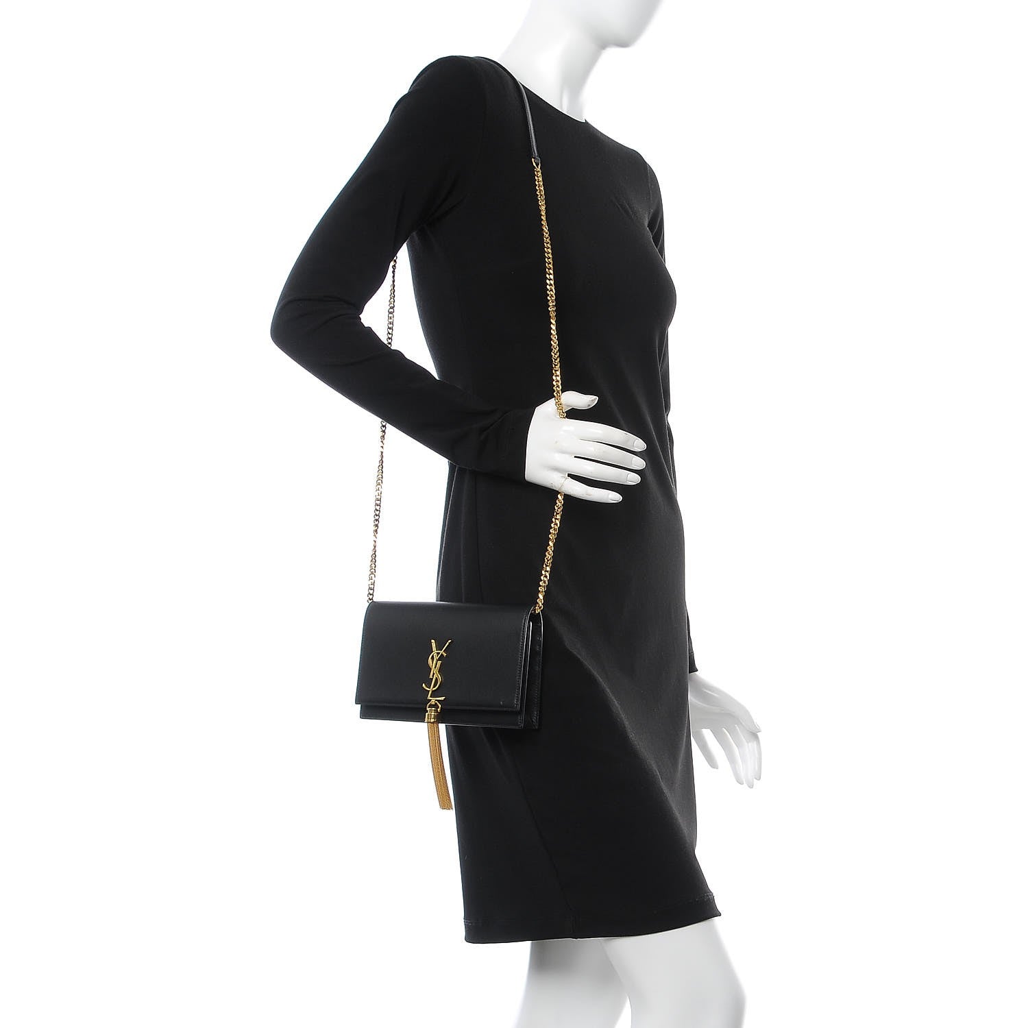 Saint Laurent Smooth Calfskin Classic Monogram Kate Tassel Chain Wallet Black 2 of 6