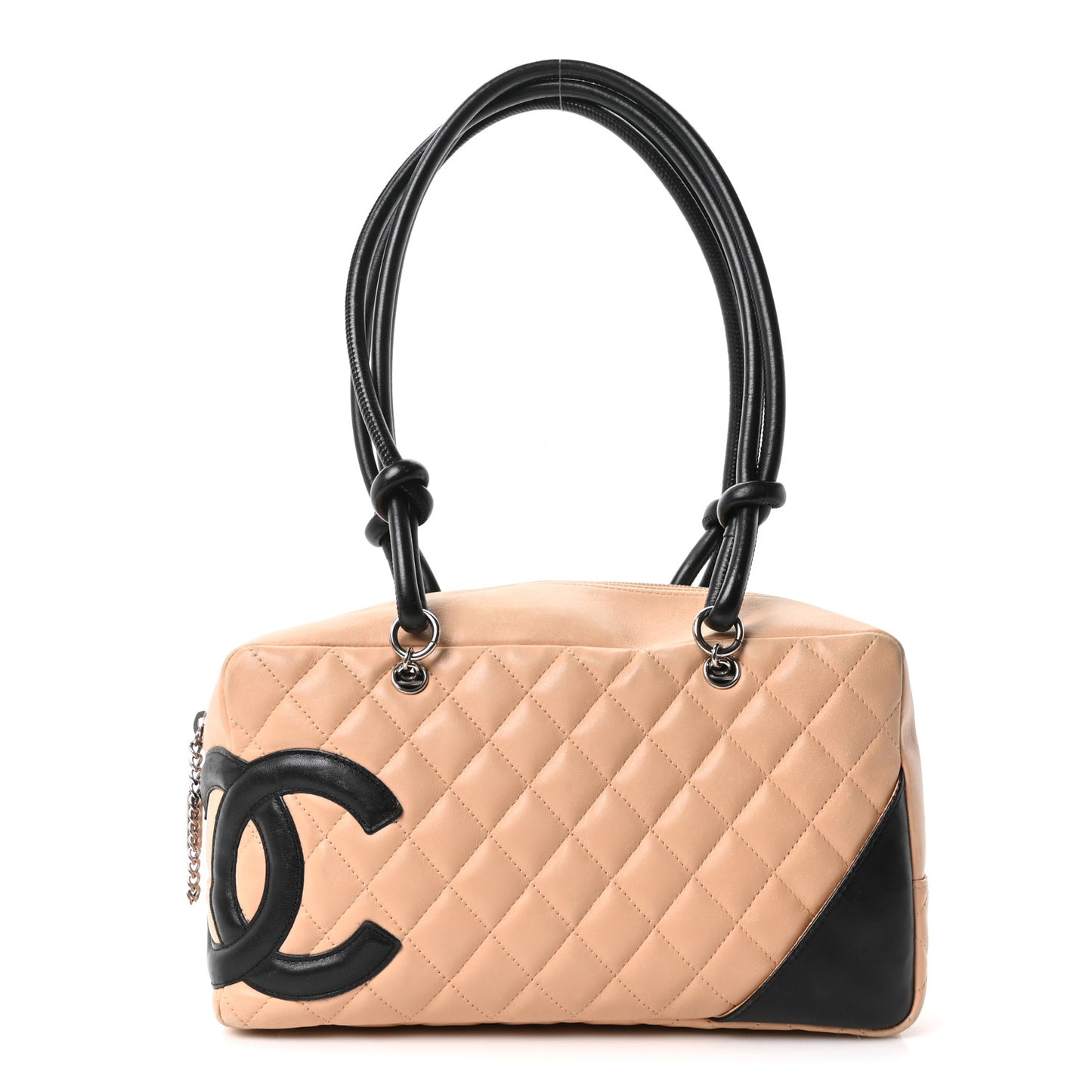 Calfskin Quilted Large Cambon Bowler Beige Black