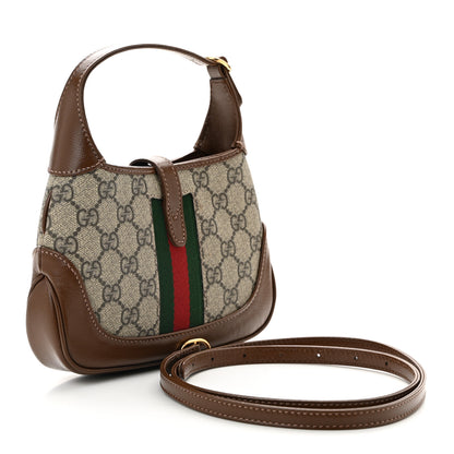 Gucci GG Supreme Monogram Azalea Calfskin Web Mini Jackie 1961 Hobo Beige Ebony Brown Sugar 3 of 12