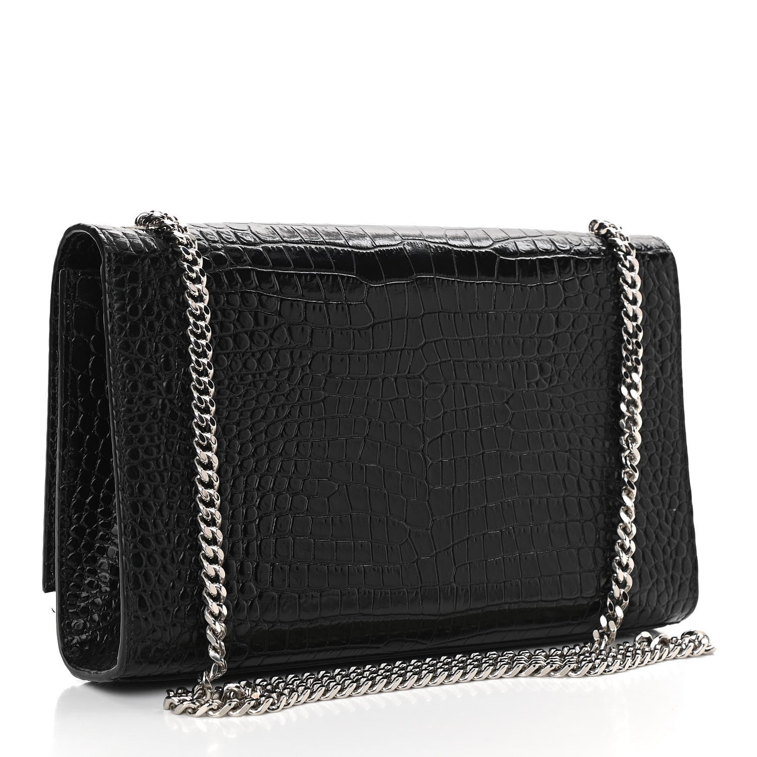 Saint Laurent Calfskin Crocodile Embossed Medium Classic Monogram Kate Tassel Satchel Black 3 of 10