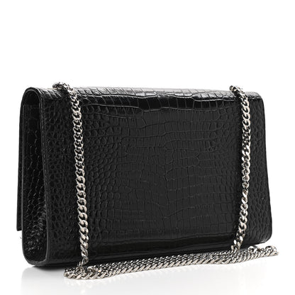 Saint Laurent Calfskin Crocodile Embossed Medium Classic Monogram Kate Tassel Satchel Black 3 of 10