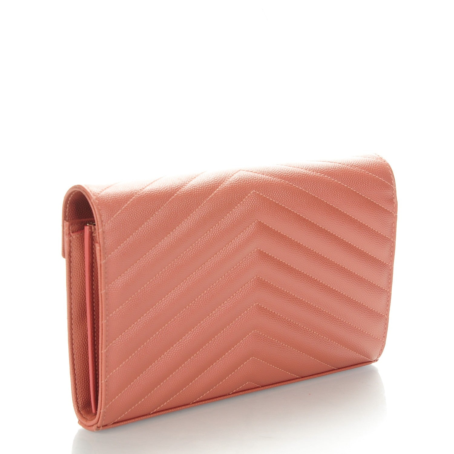 Saint Laurent Grain De Poudre Matelasse Chevron Monogram Chain Wallet Blush Fonce 3 of 8
