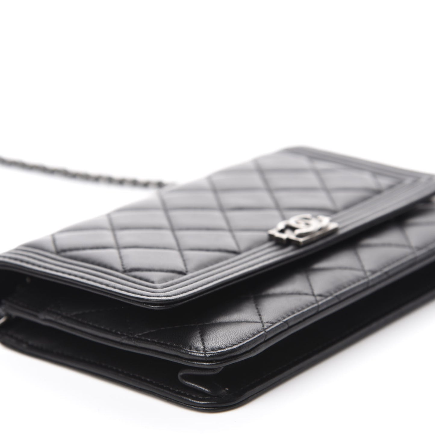 Lambskin Quilted Boy Wallet On Chain WOC Black