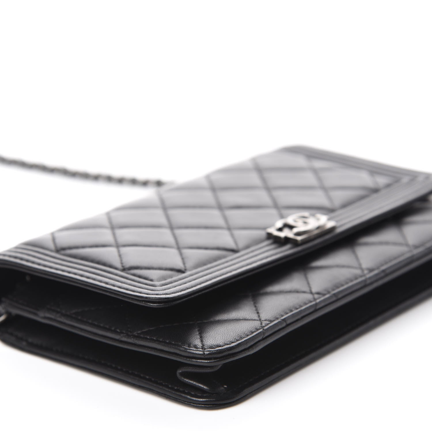 Chanel Lambskin Quilted Boy Wallet On Chain WOC Black 6 of 13