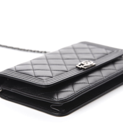 Chanel Lambskin Quilted Boy Wallet On Chain WOC Black 6 of 13