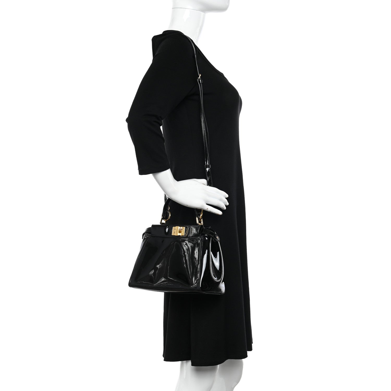 Fendi Vitello Vernice Mou Mini Peekaboo Iconic Satchel Black 2 of 10