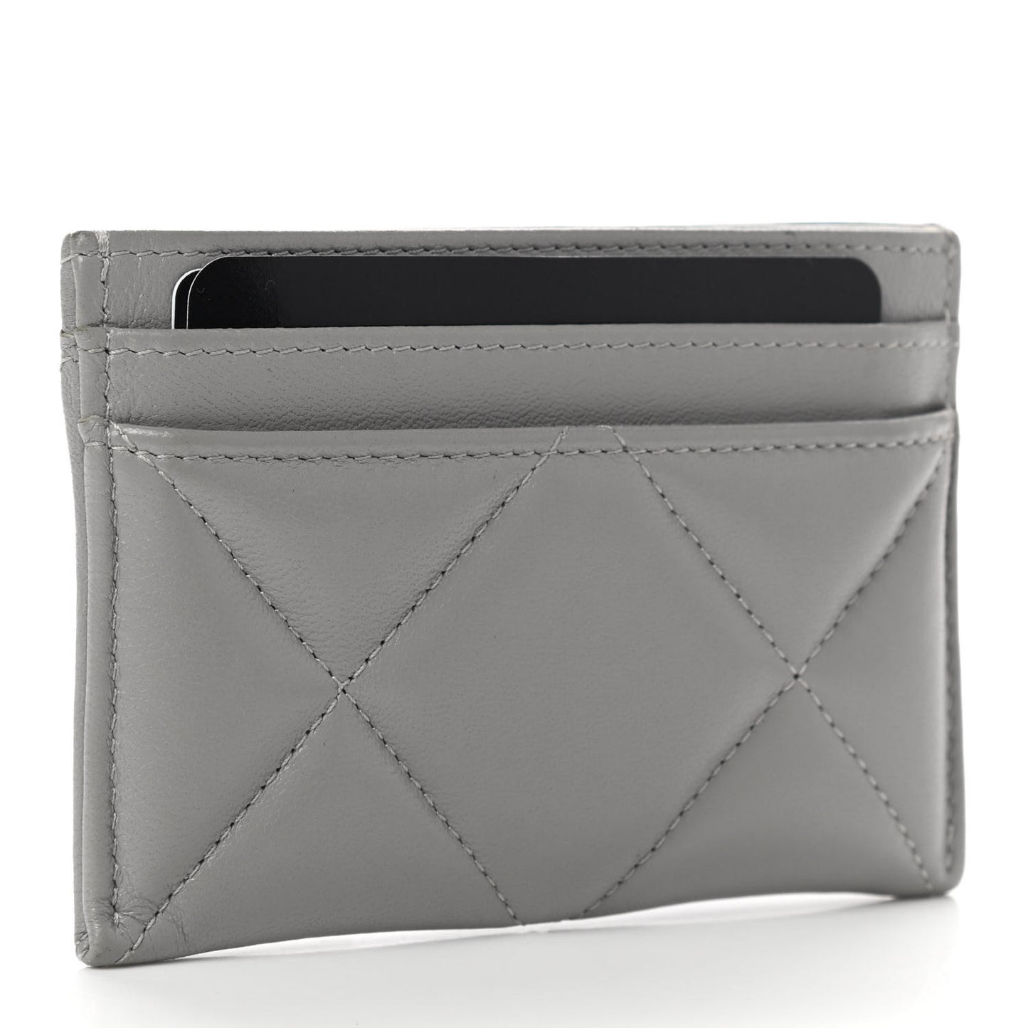 Lambskin Quilted Chanel 19 Card Holder Grey