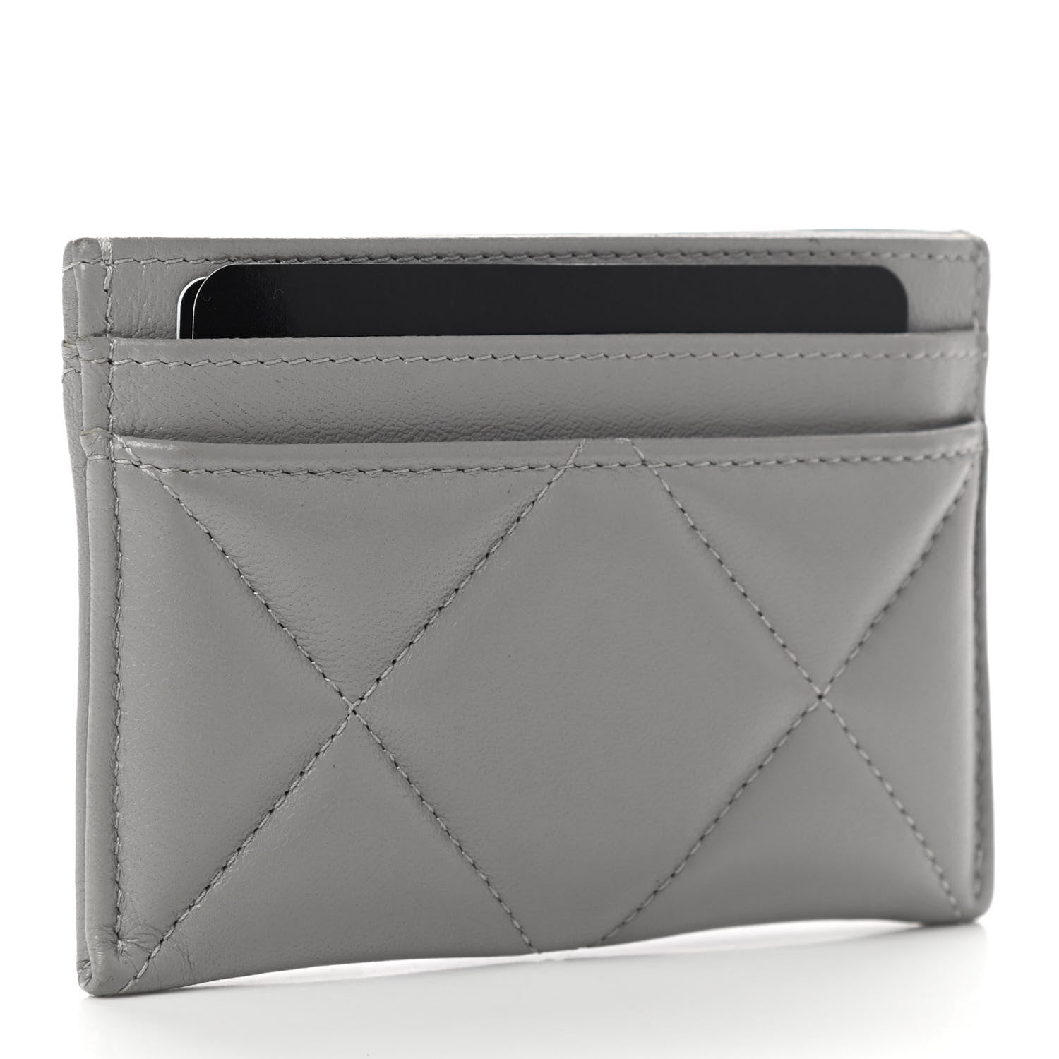 Chanel Lambskin Quilted Chanel 19 Card Holder Grey 3 of 7