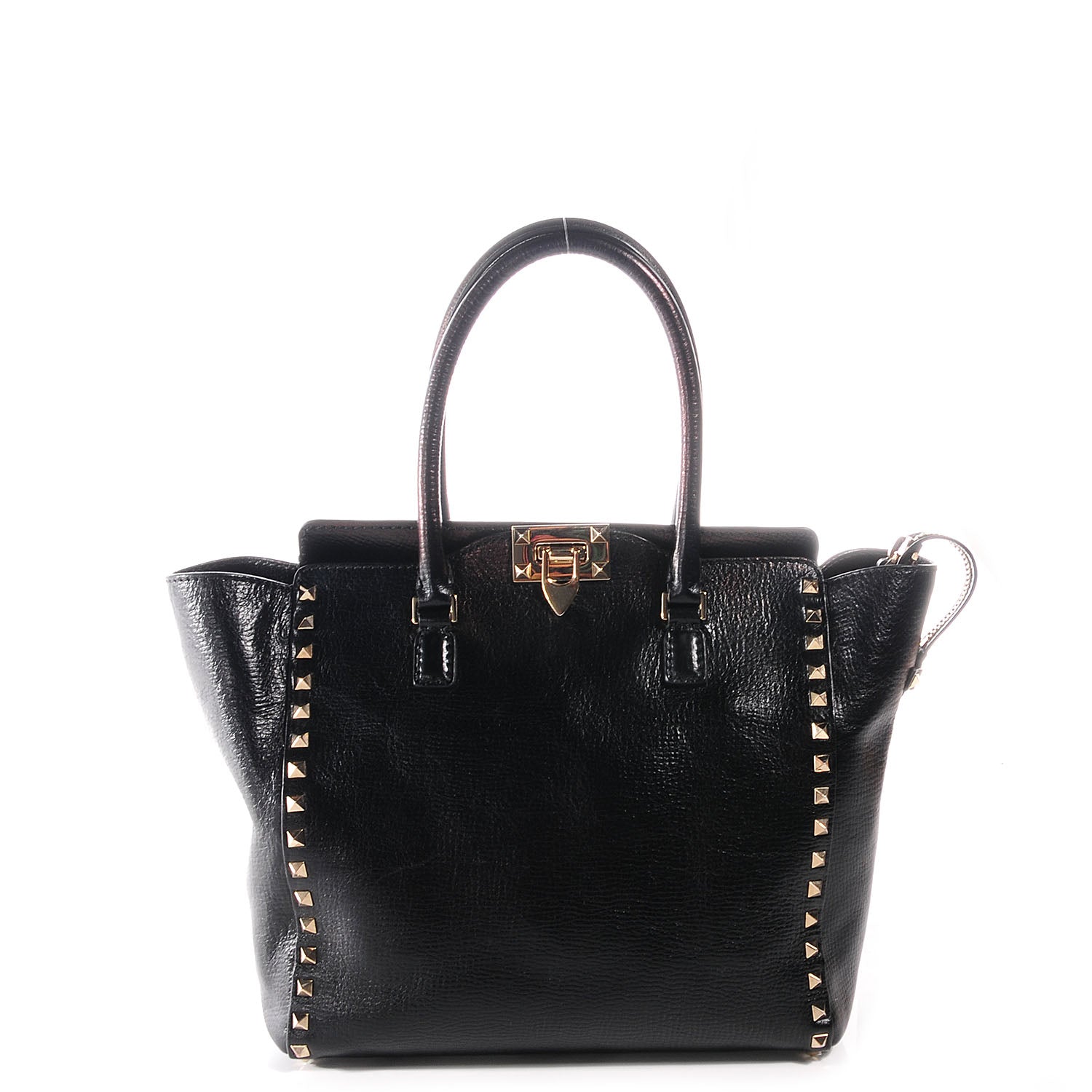 Valentino Garavani Textured Calfskin Rockstud Double Handle Tote Black 1 of 7