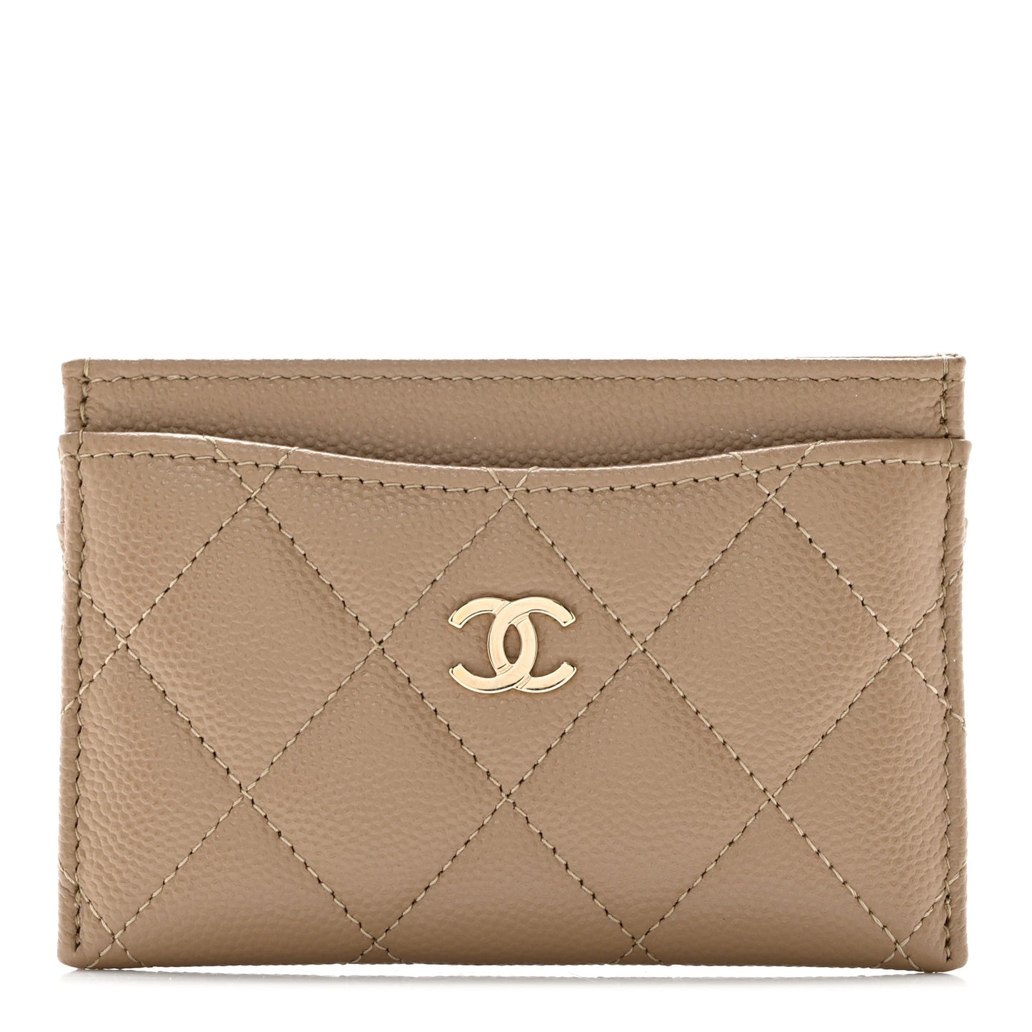 Caviar Quilted Card Holder Dark Beige