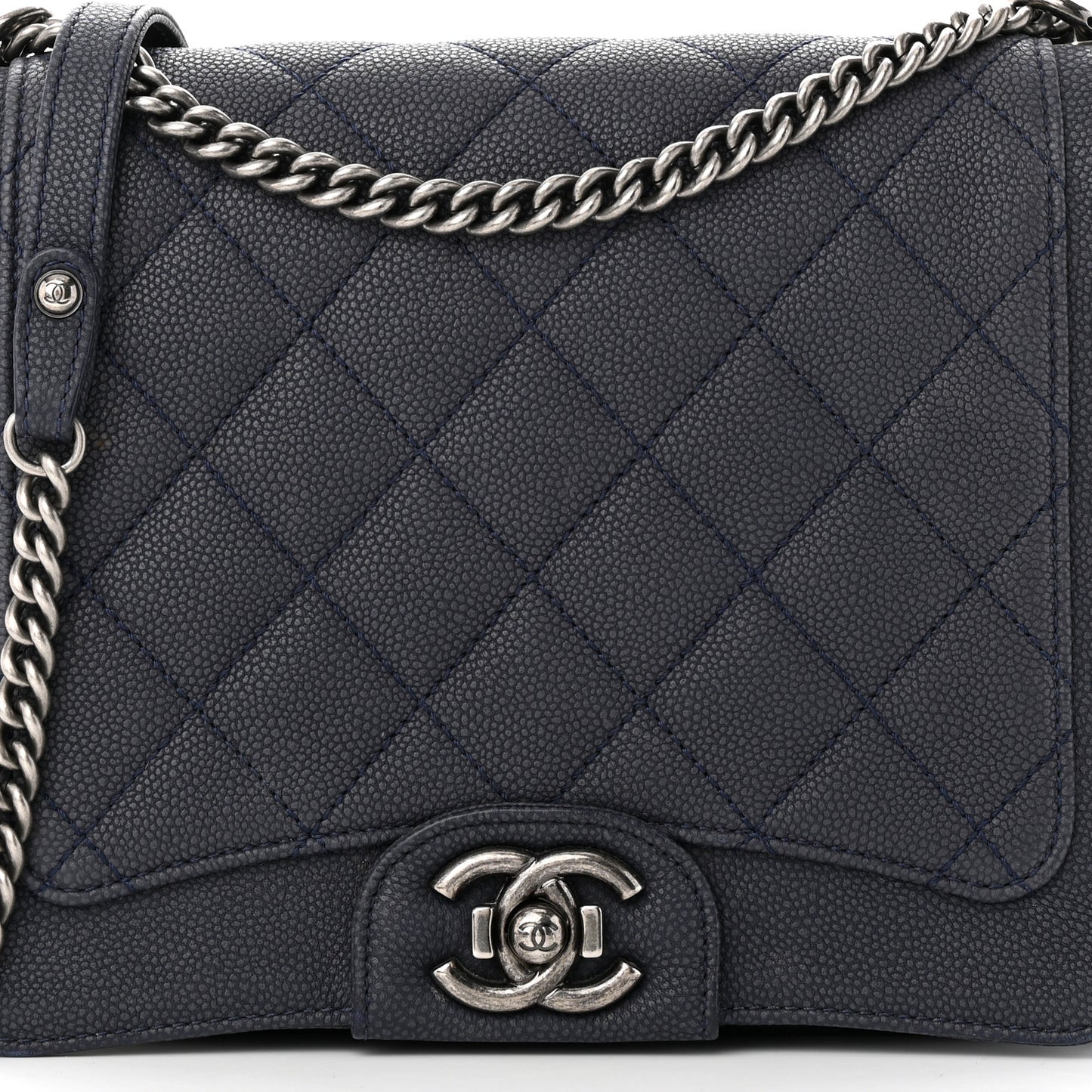 Washed Caviar Quilted Small Square Turn Around Ligne Flap Navy