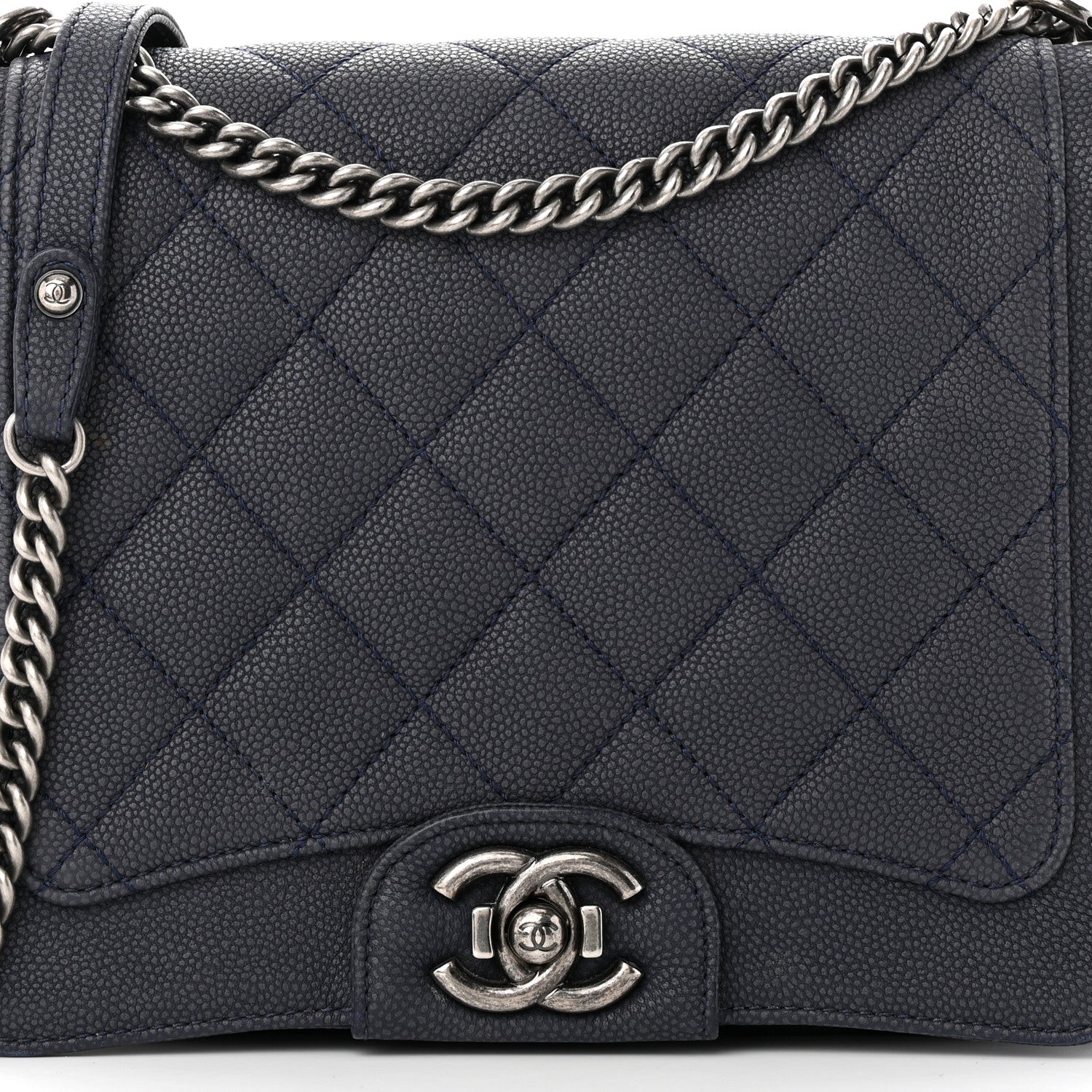 Chanel Washed Caviar Quilted Small Square Turn Around Ligne Flap Navy 8 of 11
