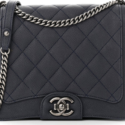 Chanel Washed Caviar Quilted Small Square Turn Around Ligne Flap Navy 8 of 11
