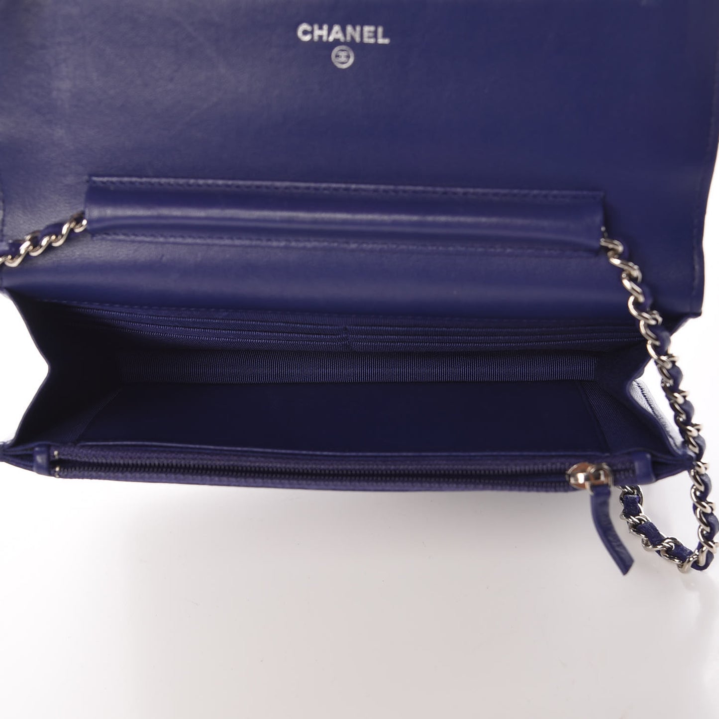 Lambskin Quilted Wallet On Chain WOC Dark Blue