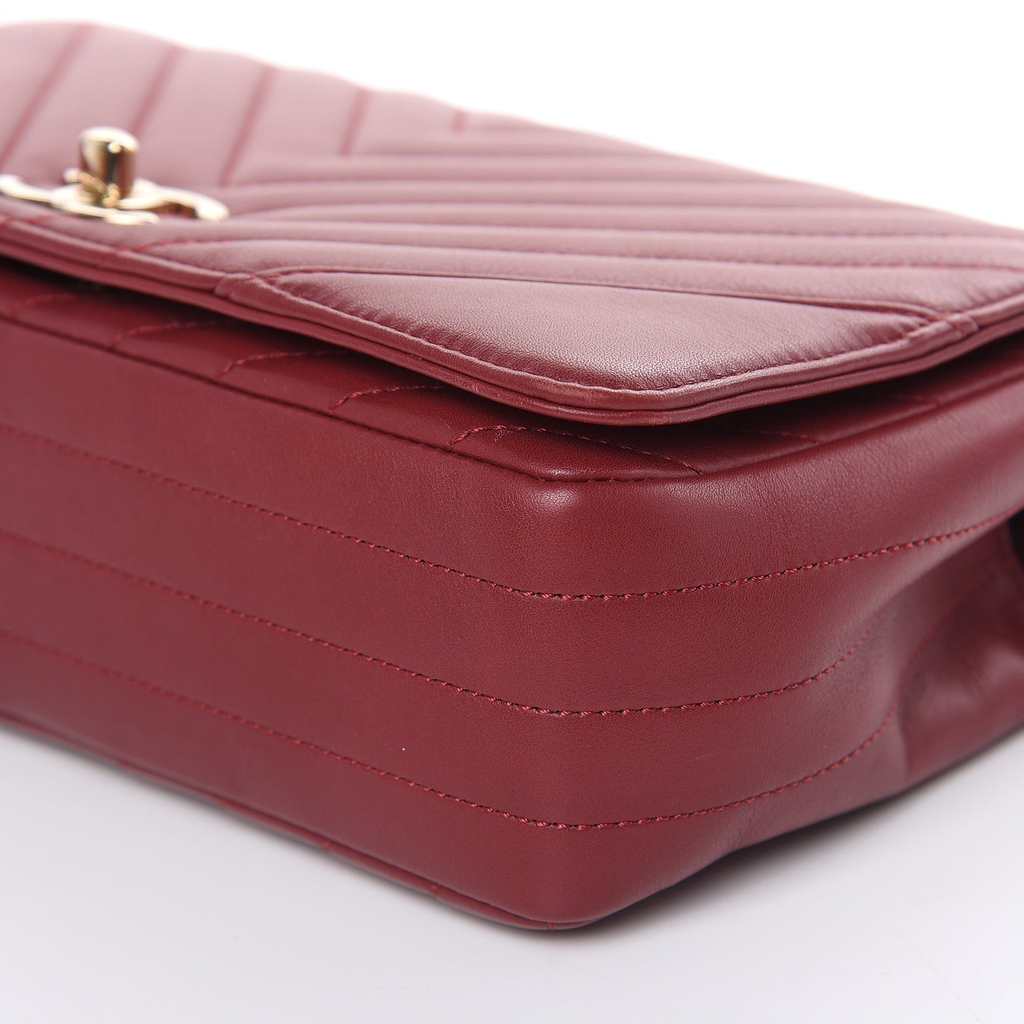 Calfskin Chevron Quilted Statement Flap Burgundy