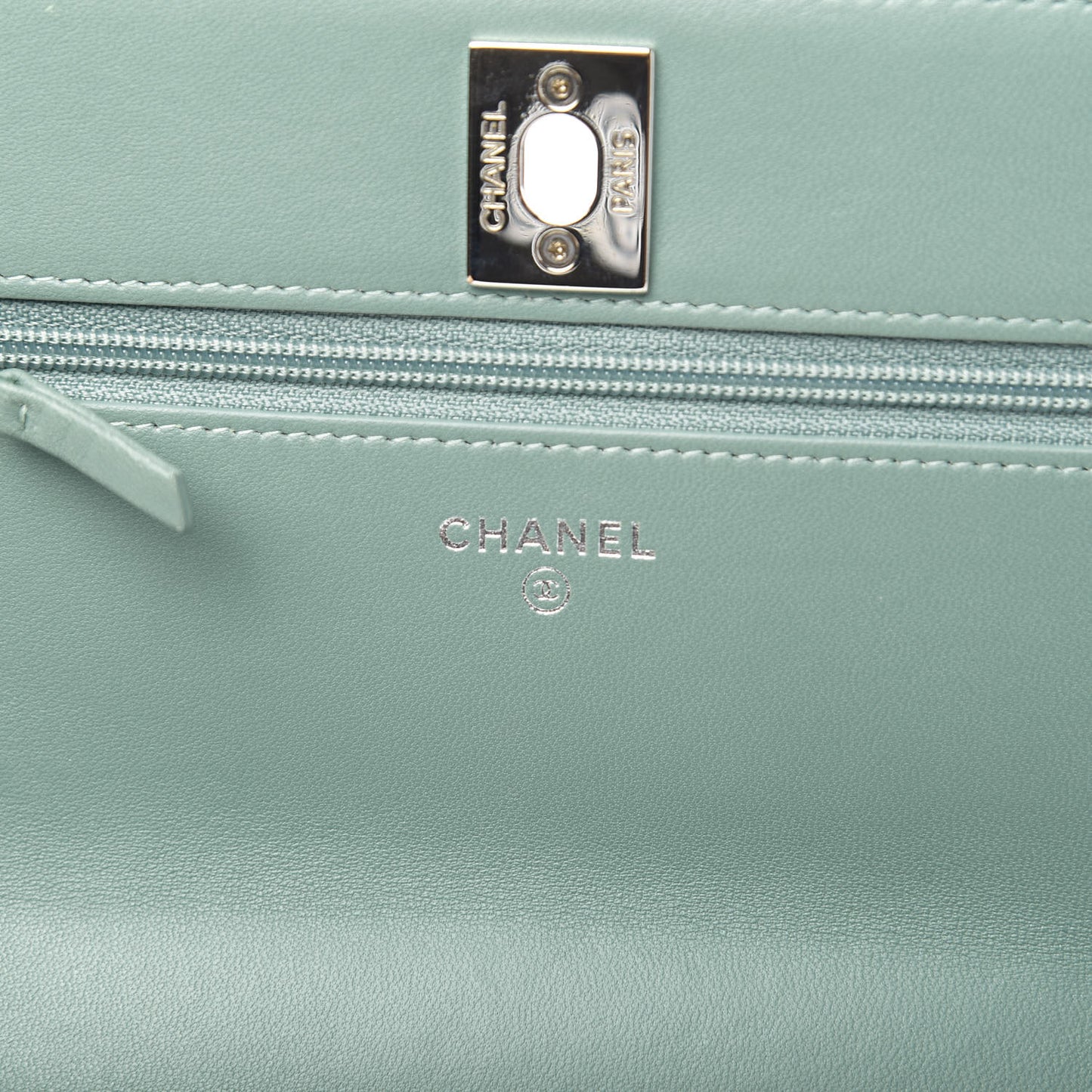 Lambskin Quilted Trendy CC Wallet On Chain WOC Light Blue