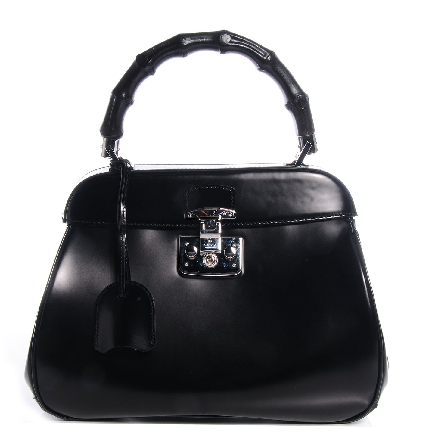 Regent Calfskin Bamboo Medium Lady Lock Top Handle Bag Black