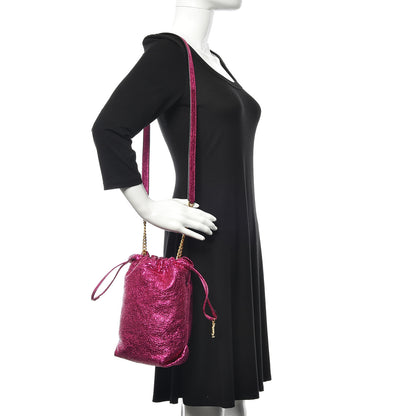 Saint Laurent Metallic Crackled Calfskin Teddy Drawstring Bag Fuchsia Black 2 of 11