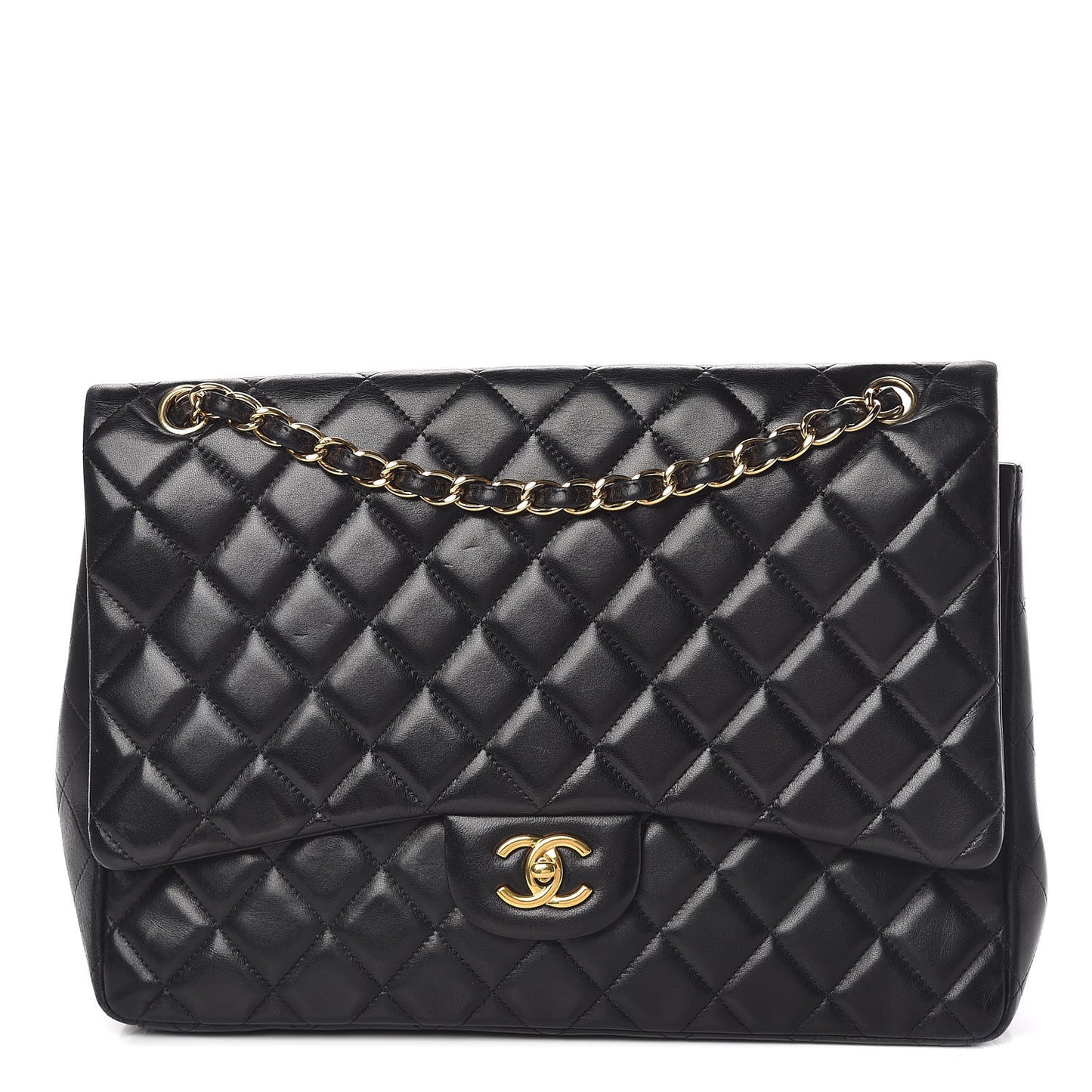 Lambskin Quilted Maxi Single Flap Black