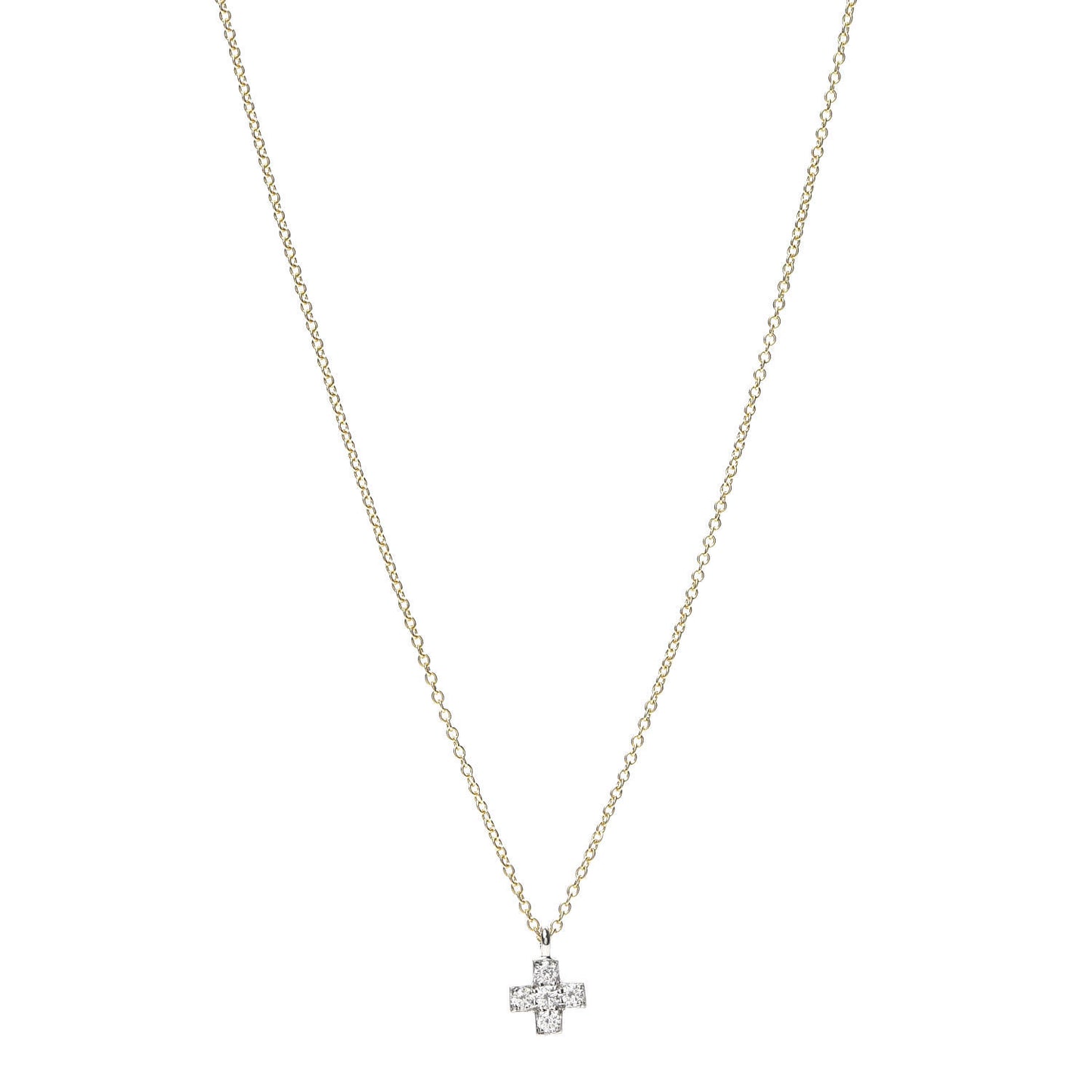 18K Yellow Gold Platinum Diamond Cruciform Cross Pendant Necklace