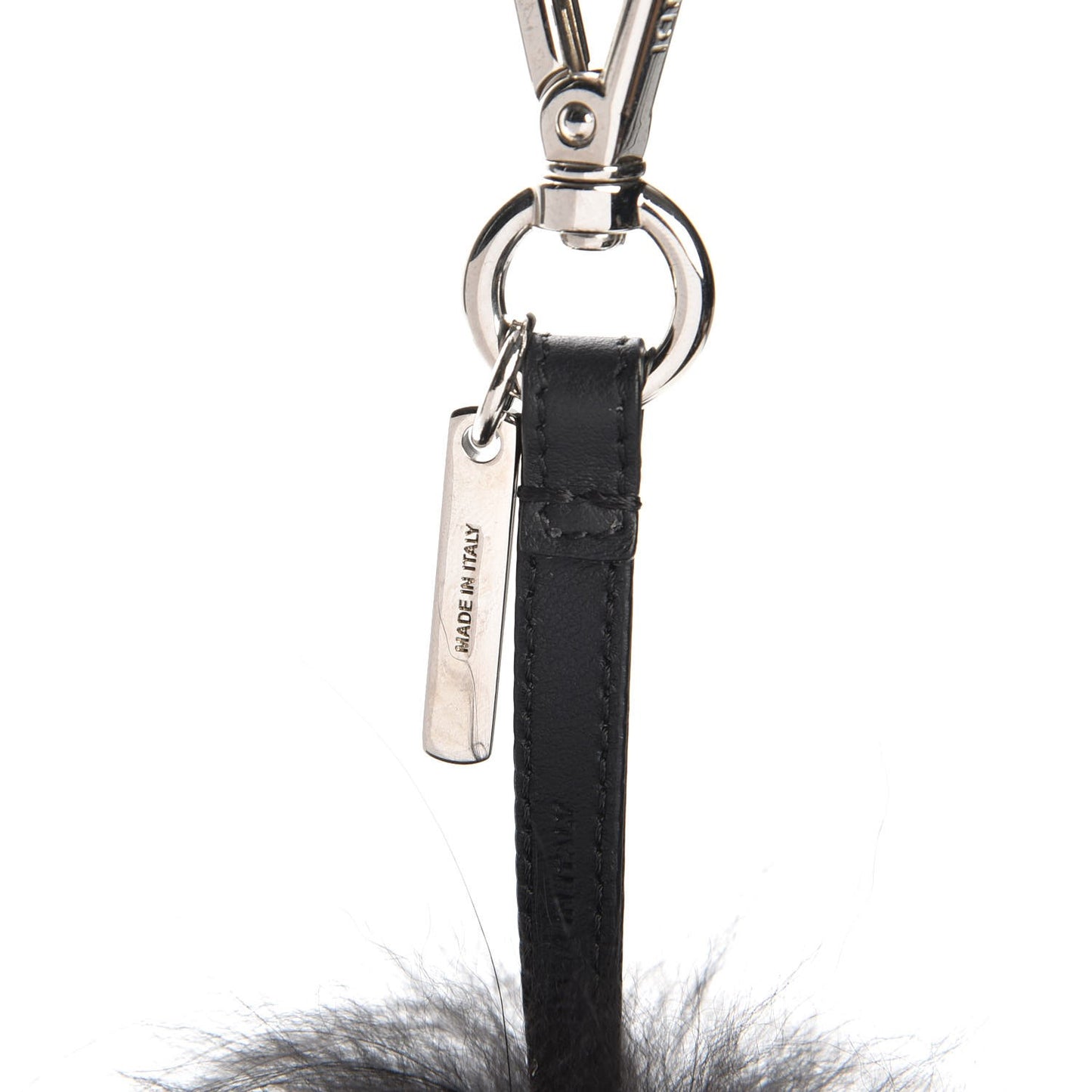 Goat Fox Fur Calfskin Studded Eye Monster Bag Bug Cube Charm Black