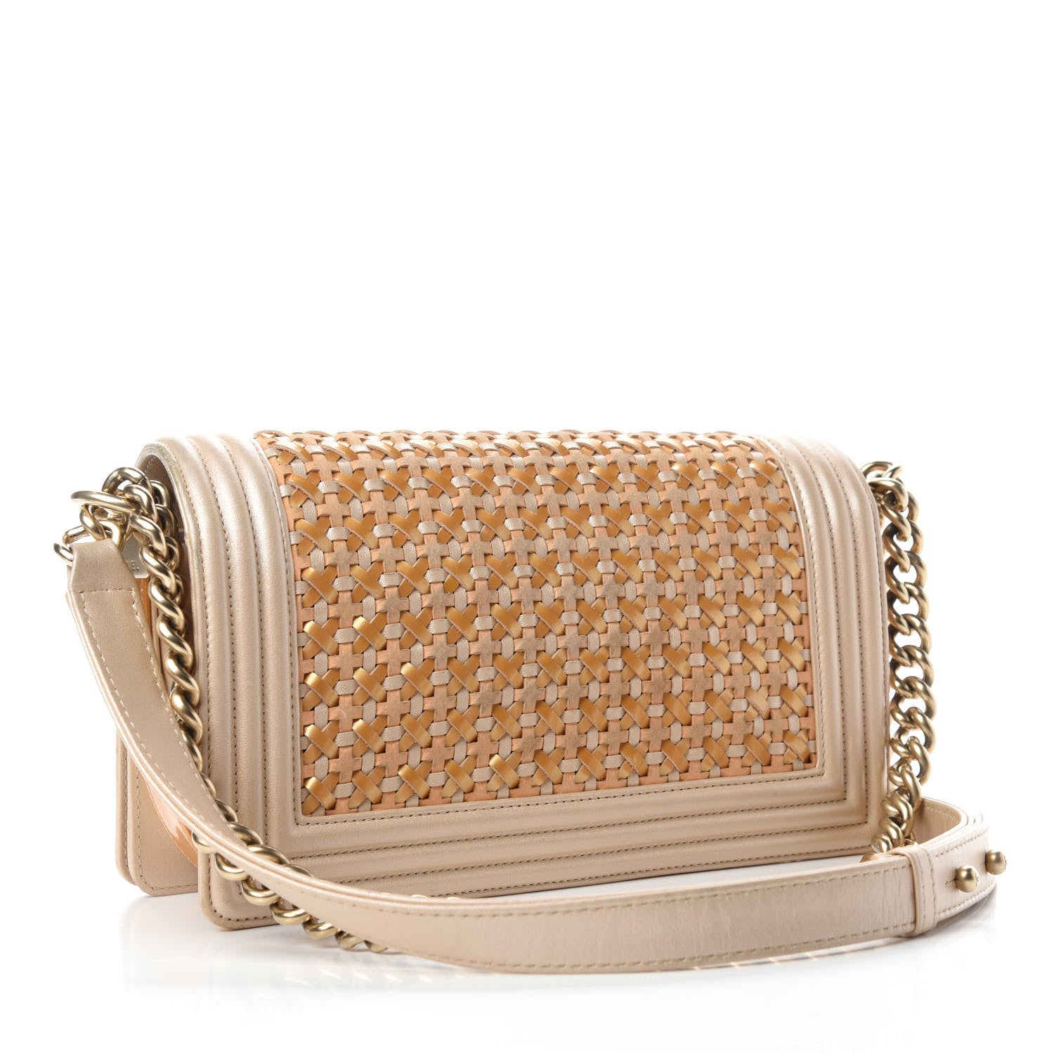 Chanel Metallic Calfskin Braided Medium Boy Flap Beige Multicolor 3 of 10
