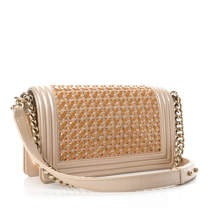 Chanel Metallic Calfskin Braided Medium Boy Flap Beige Multicolor 3 of 10