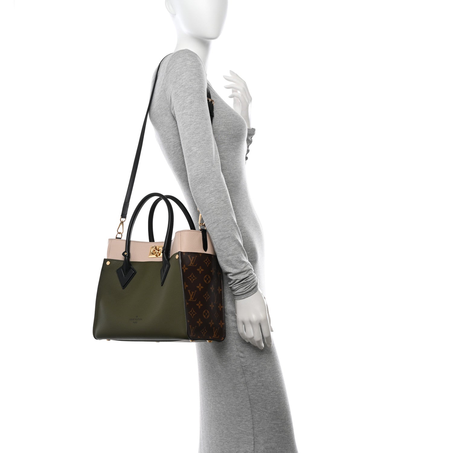 Louis Vuitton Calfskin Monogram On My Side MM Laurier Green Toffee Latte Beige 2 of 9