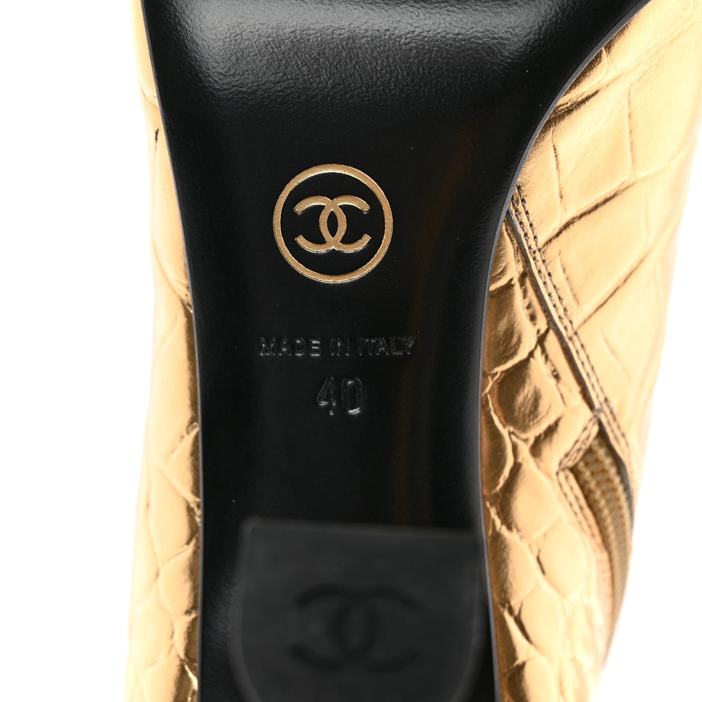 Calfskin Crocodile Embossed Cap Toe Ankle Boots 40 Gold