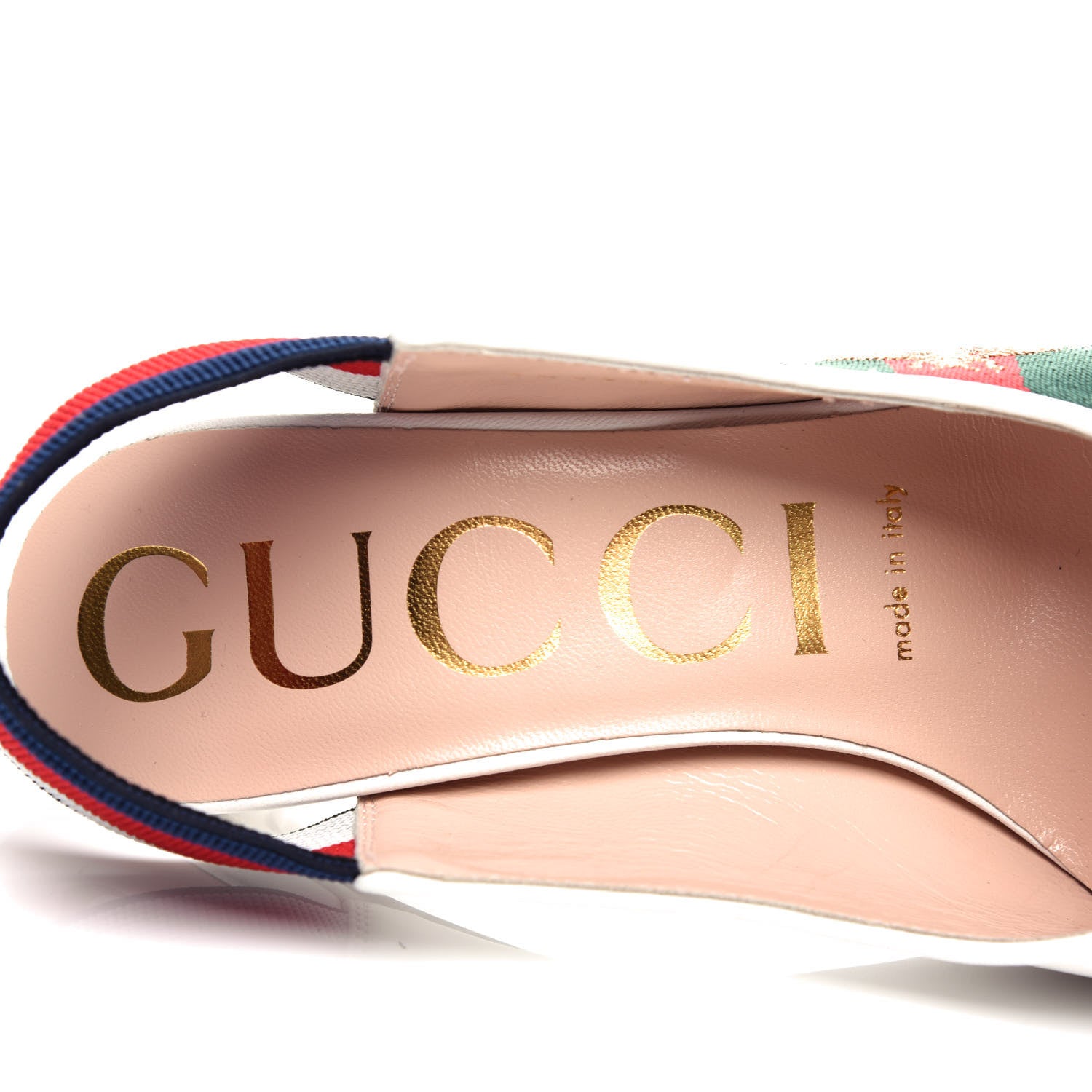 Gucci Malaga Kid Web Sylvie High Heel Slingback Pumps 36 White 8 of 11