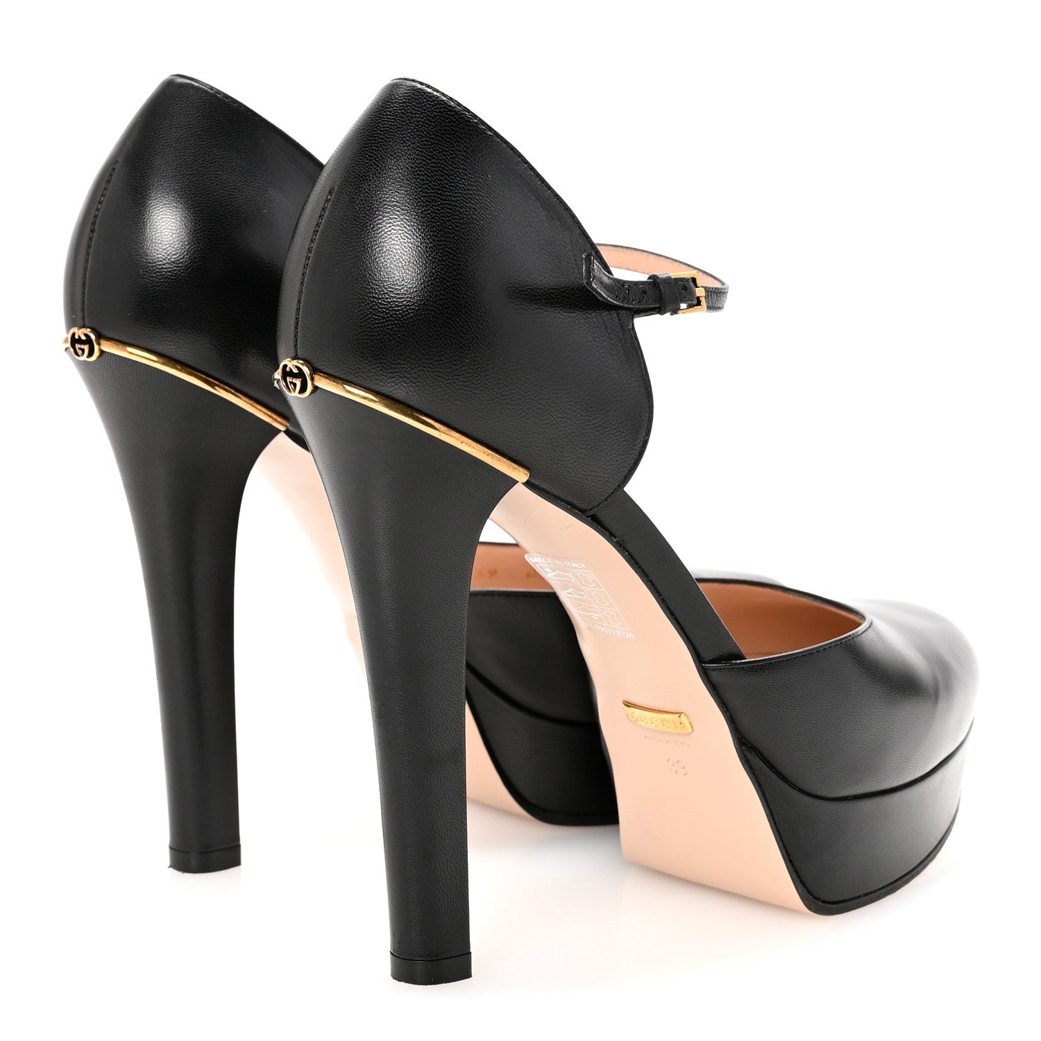 Gucci Malaga Kid Interlocking G Ankle Strap Platform Pumps 39 Black 5 of 10